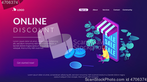 Image of Discount online concept Isometric 3D landing page.