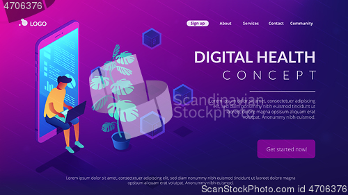 Image of Digital era isometric 3D landing page.