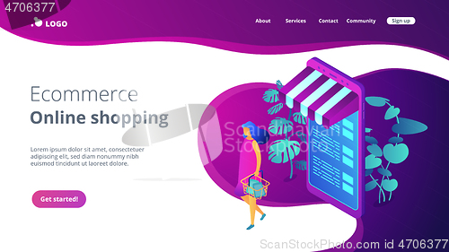 Image of Online shopping concept Isometric 3D landing page.