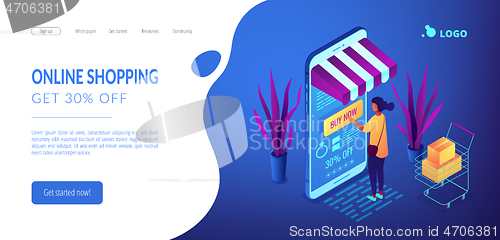 Image of Online purchase concept Isometric 3D landing page.