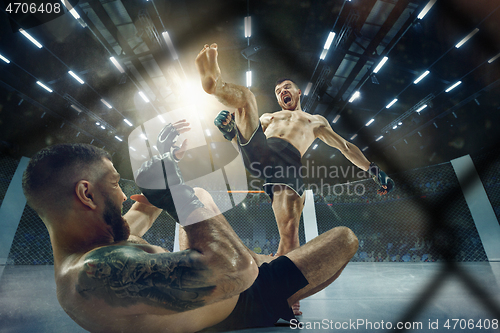 Image of Two professional boxers boxing on the ring