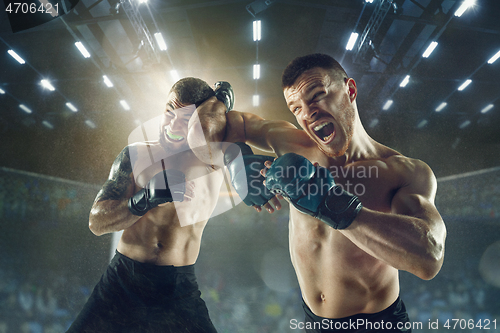 Image of Two professional boxers boxing on the ring