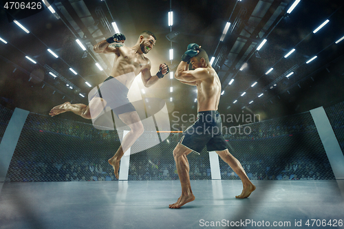 Image of Two professional boxers boxing on the ring