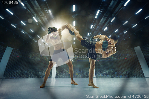 Image of Two professional boxers boxing on the ring