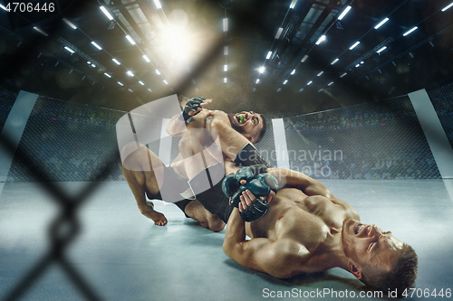 Image of Two professional boxers boxing on the ring