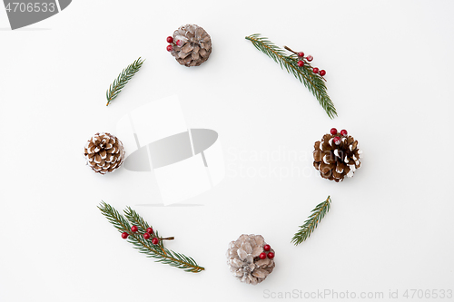 Image of christmas frame of fir branches with pine cones