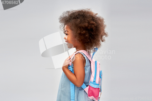 Image of happy little african american girl with backpack