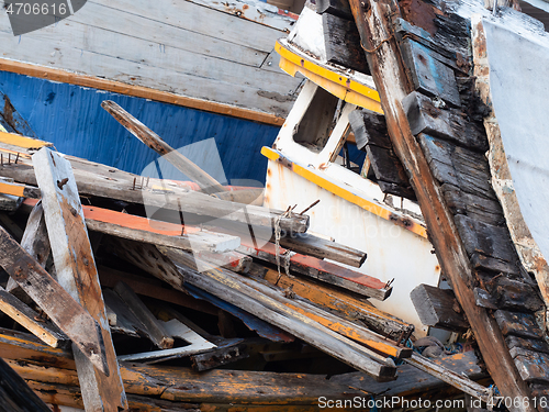 Image of Wrecks of old, wooden fishing boats