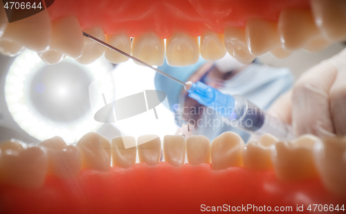 Image of Patient at a dentist appointment in a dental clinic. View from i