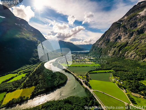 Image of Village of Sunndalsora lies at the mouth of the river Driva at t