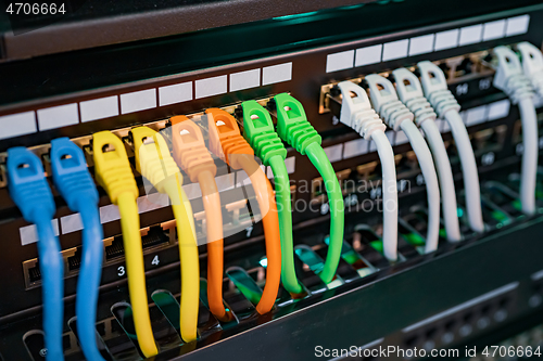 Image of Colorful Telecommunication Colorful Ethernet Cables Connected to