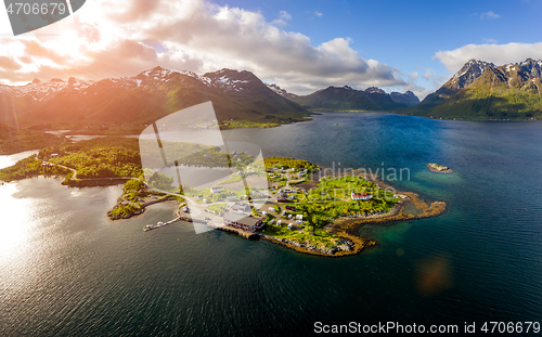 Image of Beautiful Nature Norway Aerial view of the campsite to relax.