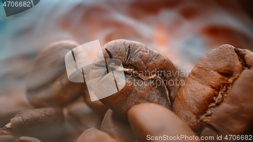 Image of Close up of seeds of coffee. Fragrant coffee beans are roasted s