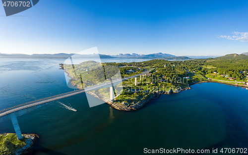 Image of Panorama Beautiful Nature Norway natural landscape. Whirlpools o