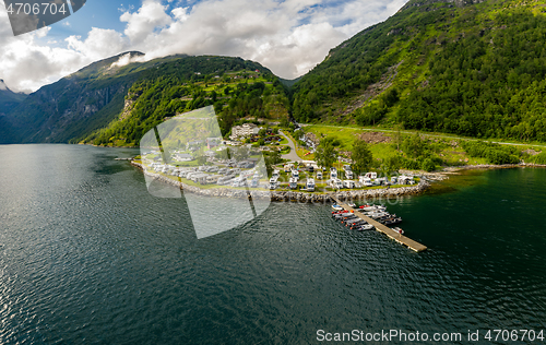 Image of Beautiful Nature Norway Aerial view of the campsite to relax.