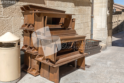 Image of Stacked Wooden Benches