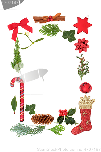 Image of Christmas Decorative Border with Baubles and Flora