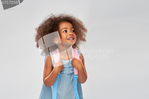 Image of happy little african american girl with backpack