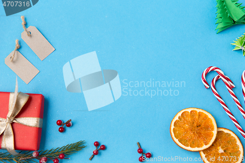 Image of christmas gift, tags and decorations
