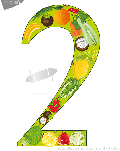 Image of Numeral two decorative from fruit and vegetables