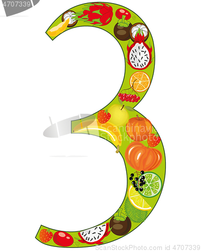 Image of Decorative numeral three from fruit and berries