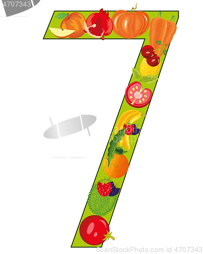 Image of Numeral seven from fruit on white background is insulated
