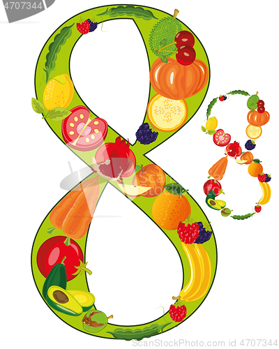 Image of Decorative numeral eight from fruit and vegetables