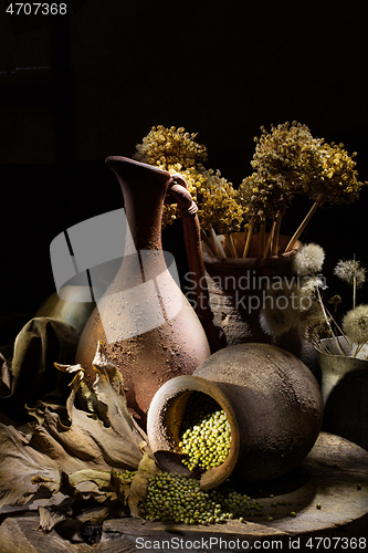 Image of Ceramic Vases And Peas