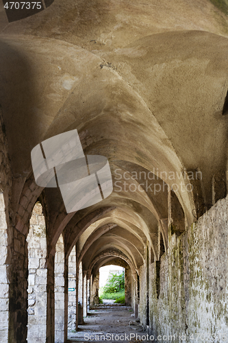 Image of Ancient alley with brick archts in old town of San Nicola Island