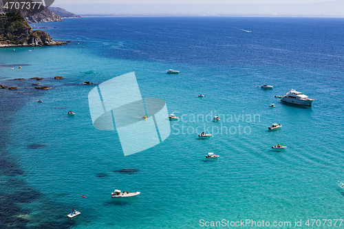 Image of Amazing tropical panoramic view of turquoise gulf bay, sandy bea