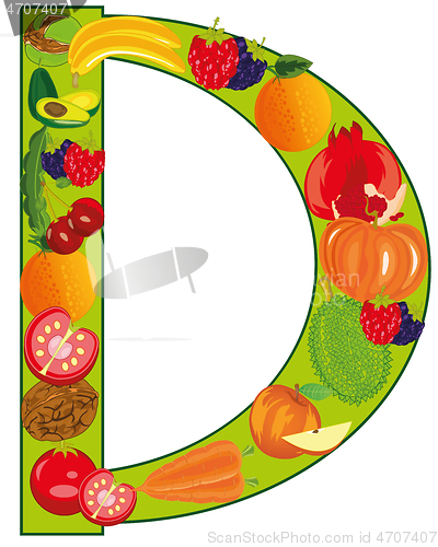 Image of Decorative letter D english of the alphabet from fruit