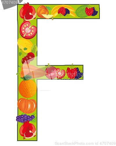 Image of English letter F from fruit and vegetables