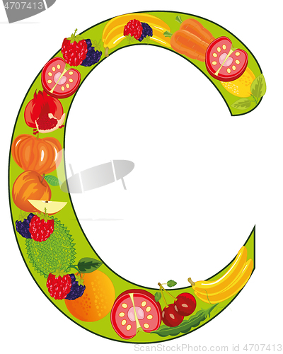 Image of Decorative letter with from fruit and vegetables