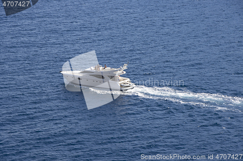 Image of Small yacht Motor boat in the Adriatic Sea by the shore of Croat