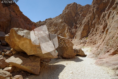 Image of Scenic boulders in the desert canyon, Israel