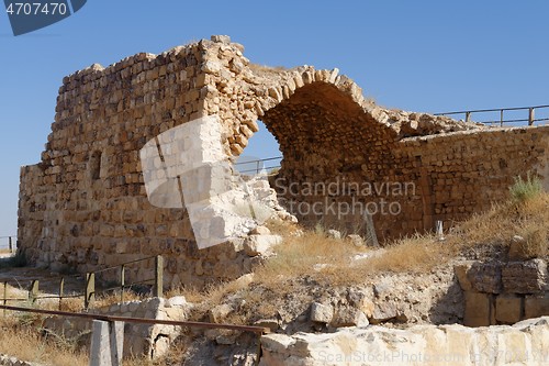 Image of Ruin of ancient arch or vault of medieval Kerak castle in Jordan