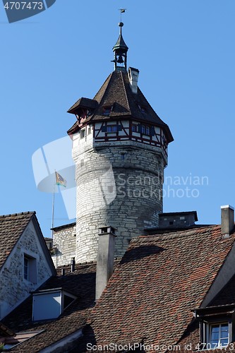 Image of The round tower of Munot medieval castle in town Schaffhausen, Switzerland