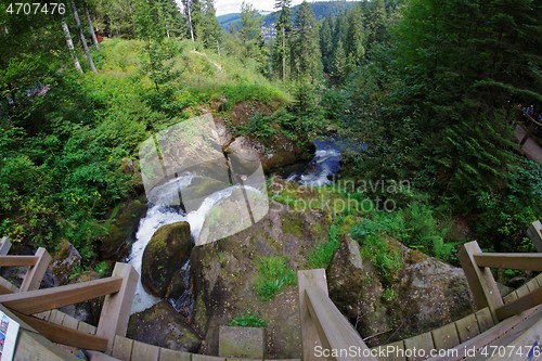 Image of Fisheye view of Triberg waterfall in the Black Forest in Germany