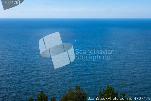 Image of Yachts on the Atlantic ocean, deep blue water and sky