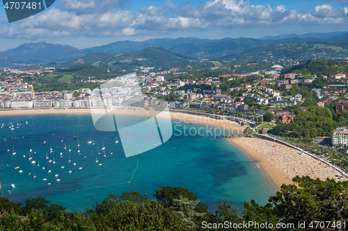 Image of Aerial view of San Sebastian, Donostia, Spain on a beautiful summer day