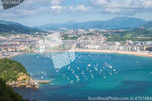 Image of Aerial view of San Sebastian, Donostia, Spain on a beautiful summer day