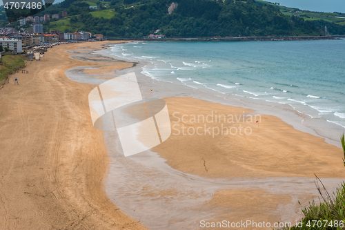 Image of Aerial view to the Zarautz Beach, Basque Country, Spain on a beautiful summer day