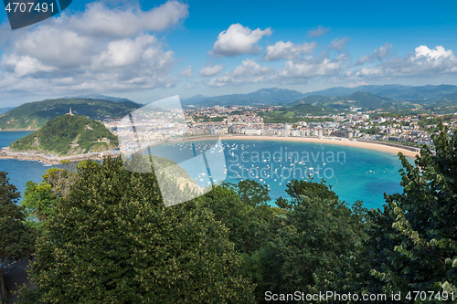 Image of Aerial view of San Sebastian, Donostia, Spain on a beautiful summer day