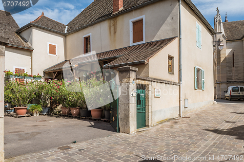 Image of MEURSAULT, BURGUNDY, FRANCE- JULY 9, 2020: Typical living houses in Meursault