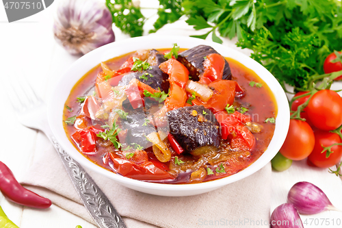 Image of Ragout vegetable with eggplant on light board
