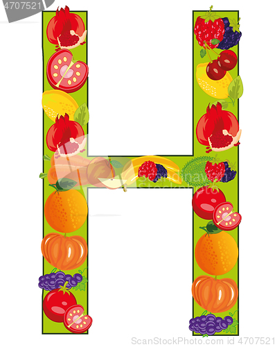 Image of English letter H decorated fruit and vegetables