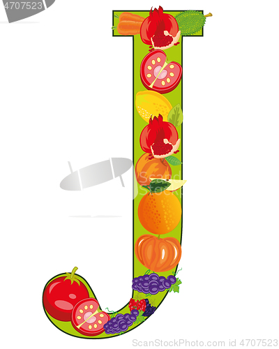 Image of Letter J from fruit on white background is insulated