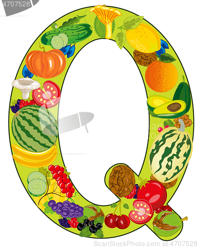 Image of Letter Q english from fruit and vegetables