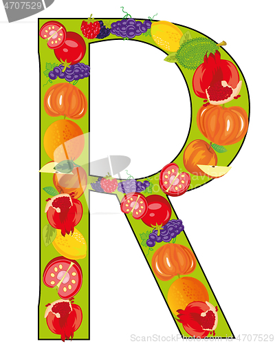 Image of Letter R from fruit on white background is insulated