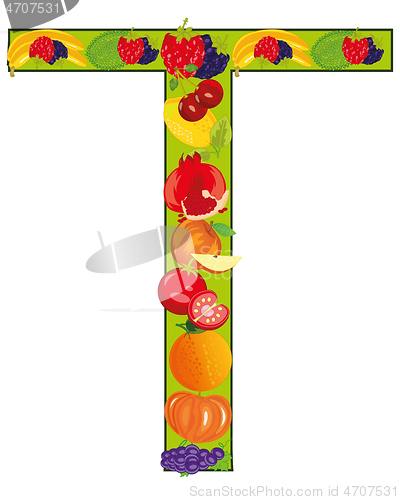 Image of Letter T fruit on white background is insulated